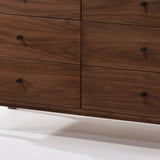 51" Walnut Solid Wood Six Drawer Double Dresser