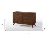 51" Walnut Solid Wood Six Drawer Double Dresser