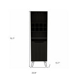 71" Black Tall Bar Cabinet with Two Door Panels and Top Wine Glass Rack