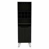 71" Black Tall Bar Cabinet with Two Door Panels and Top Wine Glass Rack