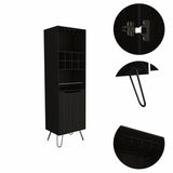 71" Black Tall Bar Cabinet with Two Door Panels and Top Wine Glass Rack