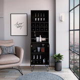 71" Black Tall Bar Cabinet with Two Door Panels and Top Wine Glass Rack