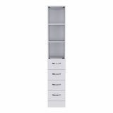 White Bathroom Storage Cabinet with Glass Door and Sliding Drawers