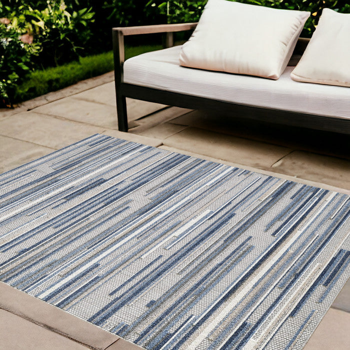 8' X 10' Blue Abstract Stain Resistant Indoor Outdoor Area Rug