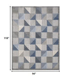 8' X 10' Blue And Gray Geometric Stain Resistant Indoor Outdoor Area Rug