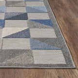 8' X 10' Blue And Gray Geometric Stain Resistant Indoor Outdoor Area Rug