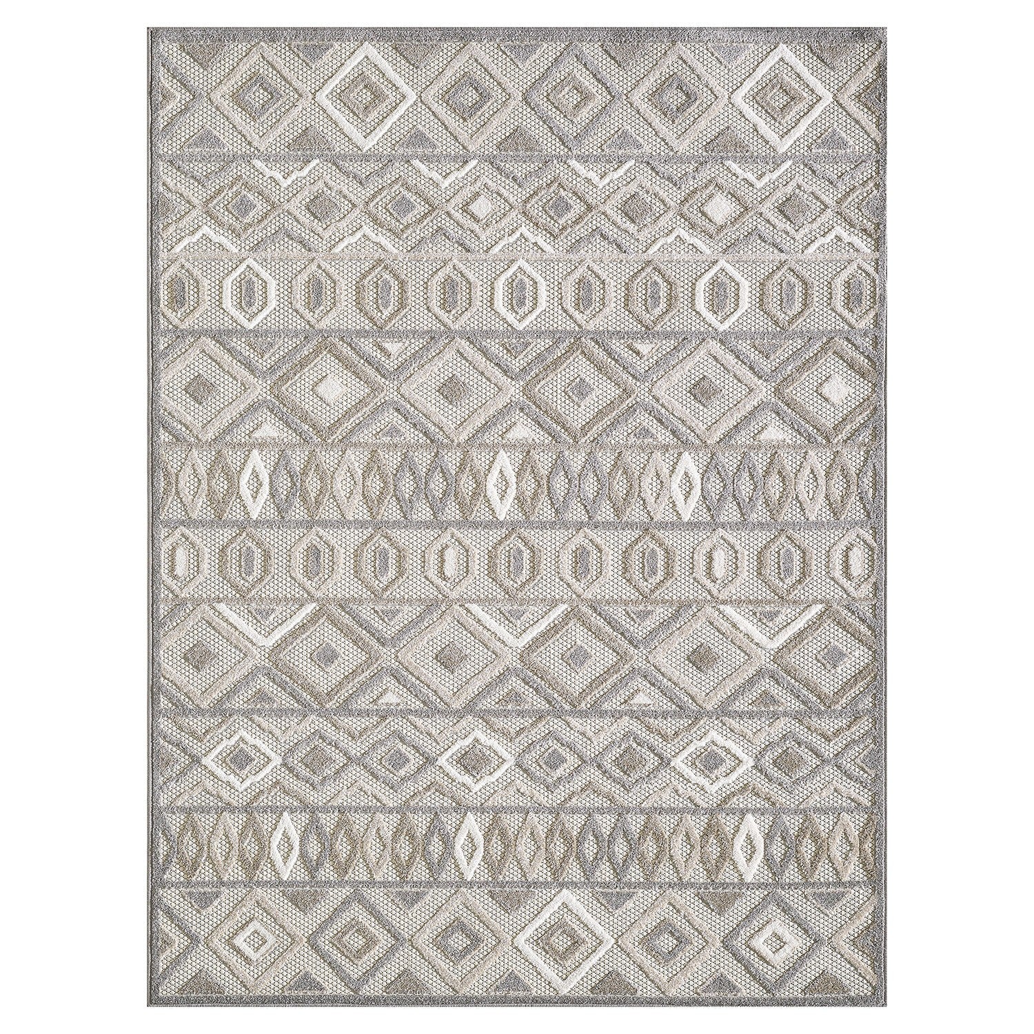 8’ x 10’ Gray Ivory Aztec Pattern Indoor Outdoor Area Rug