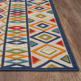 8' X 10' Ivory And Blue Southwestern Stain Resistant Indoor Outdoor Area Rug