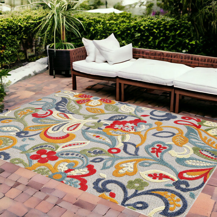 8’ x 10’ Multicolor Jacobean Floral Indoor Outdoor Area Rug