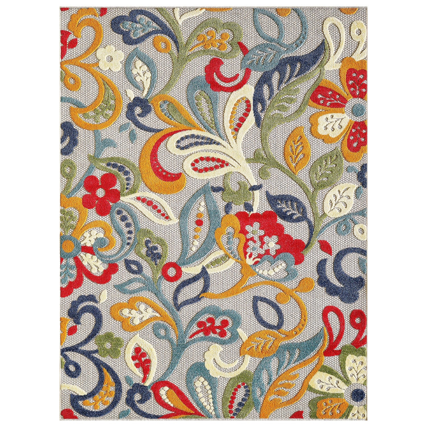 8’ x 10’ Multicolor Jacobean Floral Indoor Outdoor Area Rug