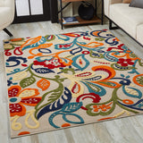 8’ x 10’ Multicolor Jacobean Floral Indoor Outdoor Area Rug