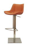 31" Terra Cotta And Silver Faux Leather And Stainless Steel Swivel Bar Height Bar Chair