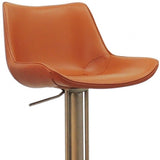 31" Terra Cotta And Silver Faux Leather And Stainless Steel Swivel Bar Height Bar Chair