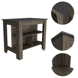 Dark Brown and Onyx Kitchen Island with Three Storage Shelves