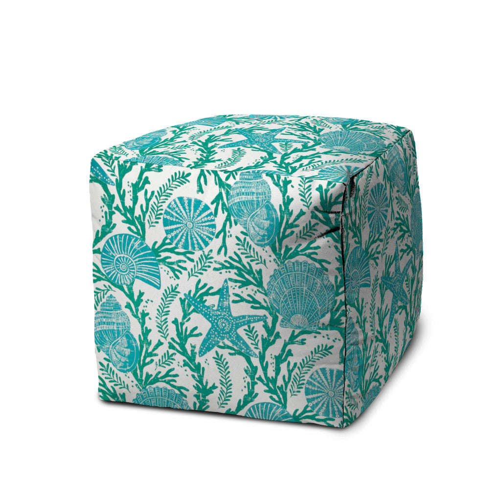 17" Turquoise Polyester Cube Indoor Outdoor Pouf Ottoman