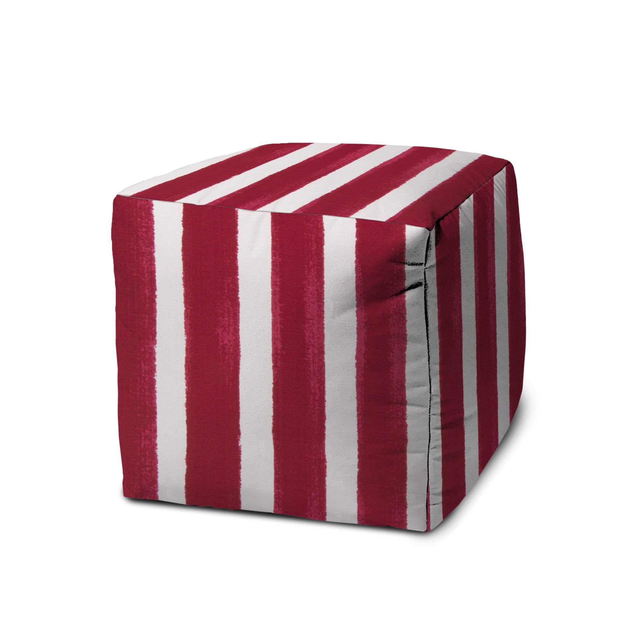 17" Red And White Polyester Cube Striped Indoor Outdoor Pouf Ottoman