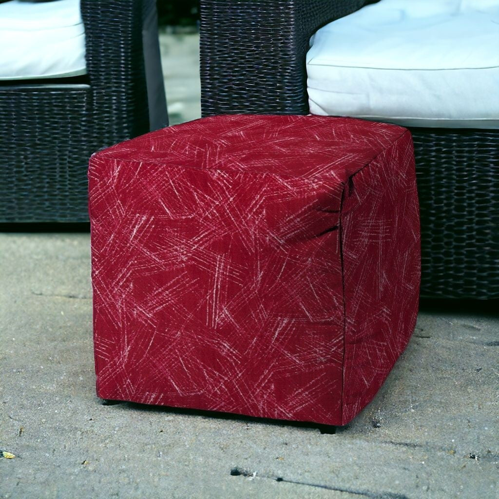 17" Red Polyester Cube Striped Indoor Outdoor Pouf Ottoman