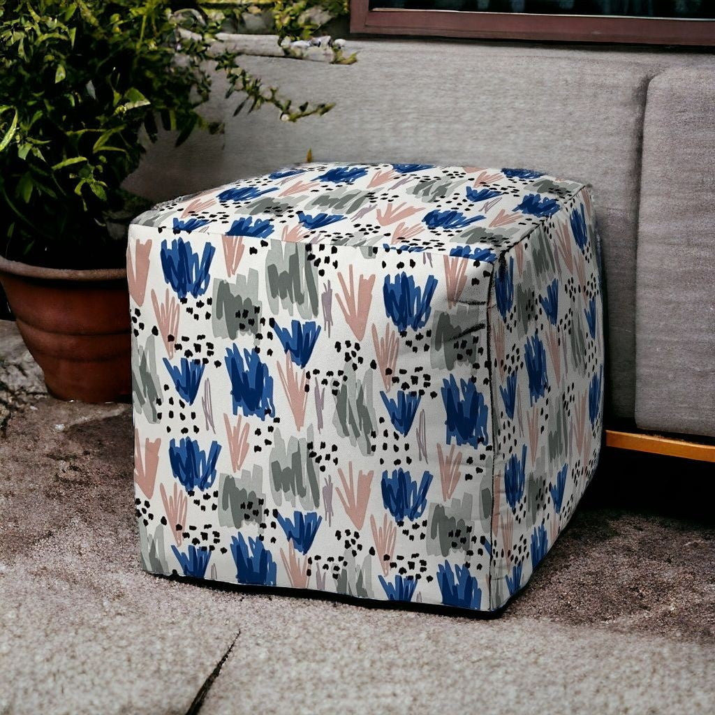 17" Pink Polyester Cube Geometric Indoor Outdoor Pouf Ottoman