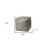 17" Taupe Cube Paisley Indoor Outdoor Pouf Cover