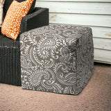 17" Taupe Cube Paisley Indoor Outdoor Pouf Cover