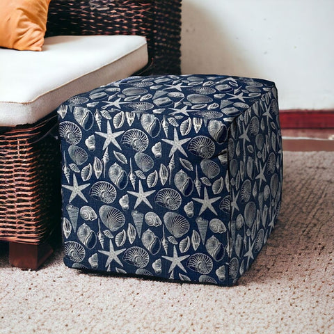 17" Blue Cube Indoor Outdoor Pouf Cover