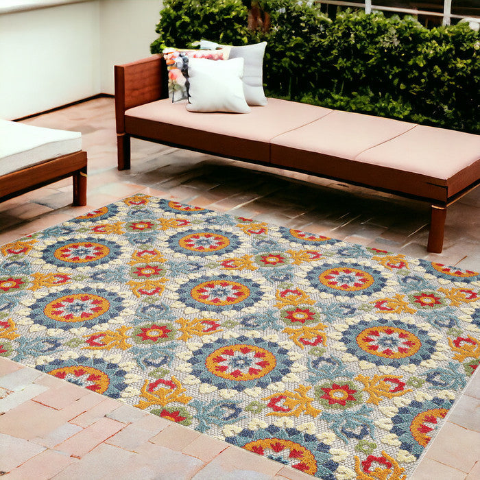 8' X 10' Orange And Ivory Moroccan Stain Resistant Indoor Outdoor Area Rug