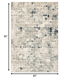 5' X 8' Blue And Beige Abstract Dhurrie Area Rug