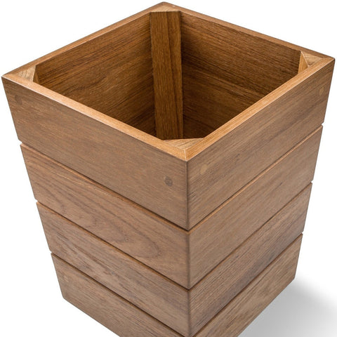 10" Traditional Solid Teak Small Waste Basket