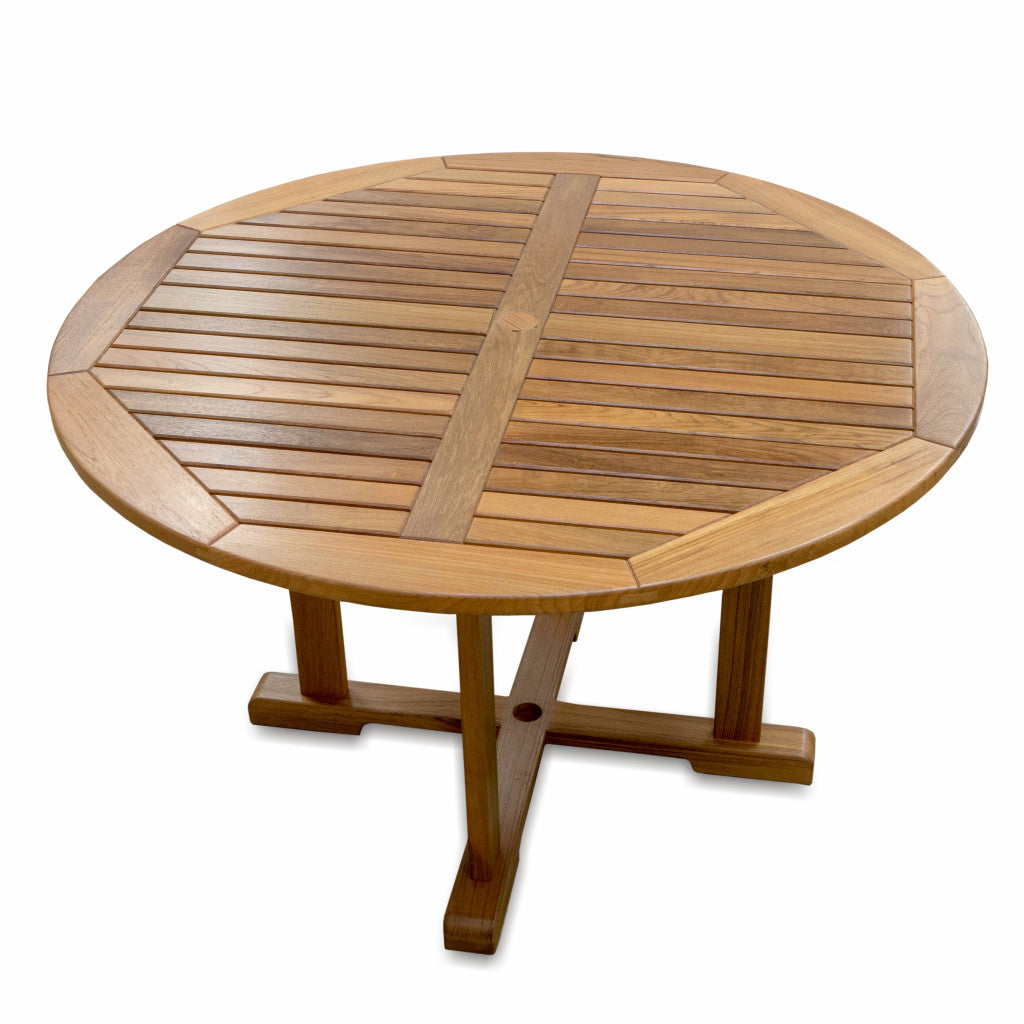 48" Brown Round Solid Teak Wood Dining Table