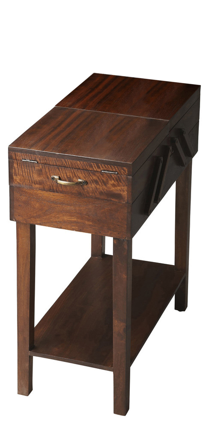 28" Dark Brown Solid Wood Rectangular End Table With Drawer And Shelf