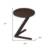 20" Dark Brown Solid Wood Angled Pedestal Round End Table