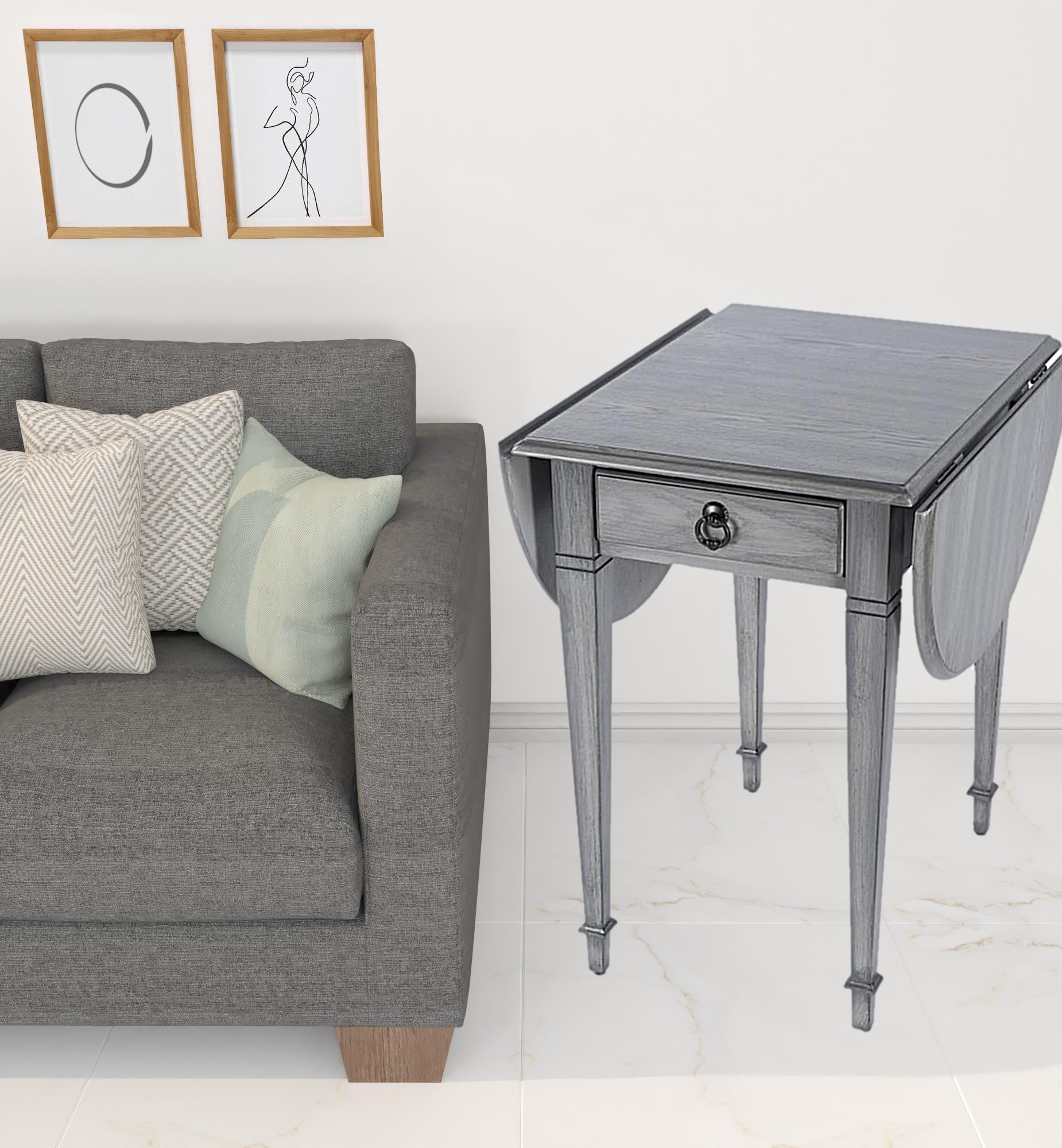 28" Grey Manufactured Wood Oval End Table With Drawer