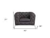 Glam Espresso Brown and Chrome Tufted Leather Armchair