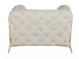 Glam Beige and Gold Tufted Leather Armchair