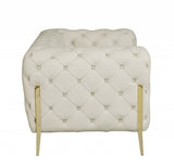 Glam Beige and Gold Tufted Leather Armchair