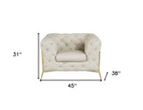 Glam Beige and Gold Tufted Leather Armchair