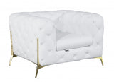 Glam White and Gold Tufted Leather Armchair