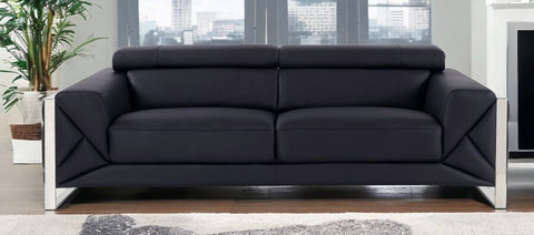 89" Black And Silver Italian Leather Sofa