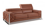 89" Camel And Silver Italian Leather Sofa