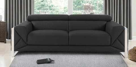 89" Gray And Silver Italian Leather Sofa