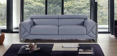 89" Gray And Silver Italian Leather Sofa