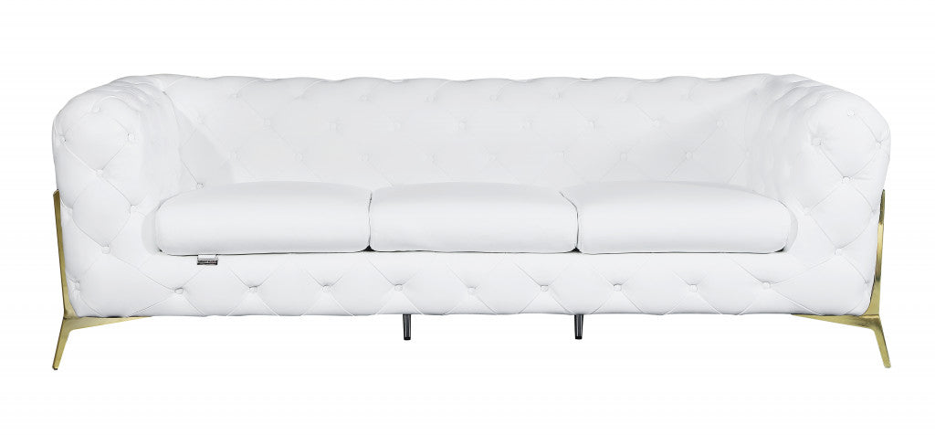 93" White And Silver Italian Leather Sofa