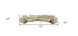 Beige Italian Leather Power Reclining U Shaped Seven Piece Corner Sectional With Console