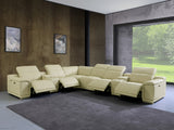 Beige Italian Leather Power Reclining U Shaped Eight Piece Corner Sectional With Console