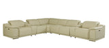 Beige Italian Leather Power Reclining U Shaped Eight Piece Corner Sectional With Console