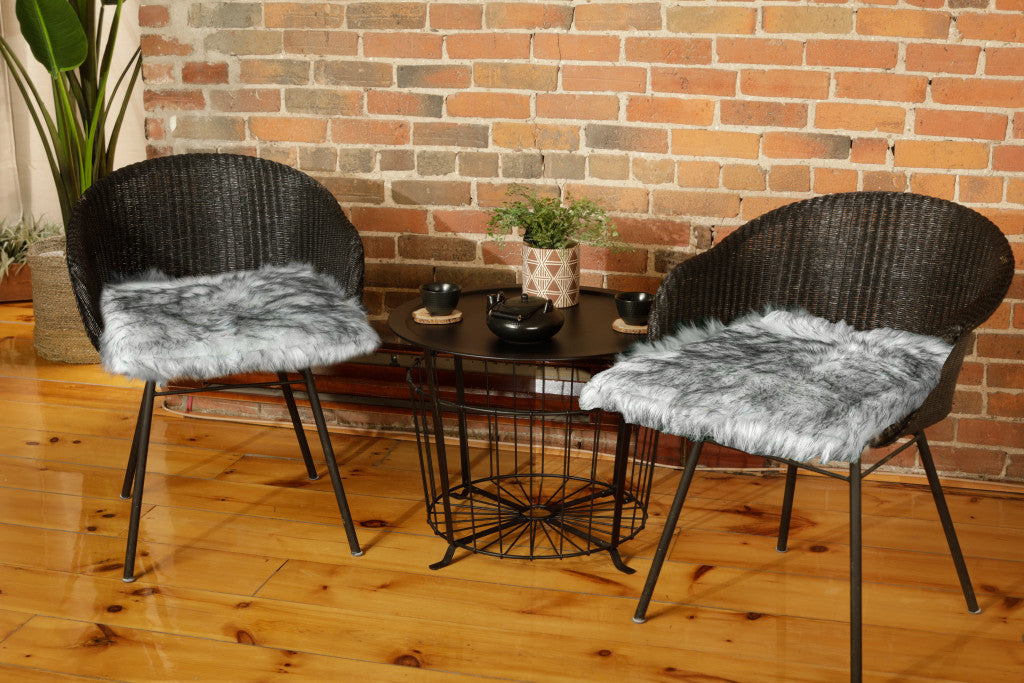 Set Of Two 17" X 17"  Ombre Grey Faux Fur Dining Chair Cushion Pads