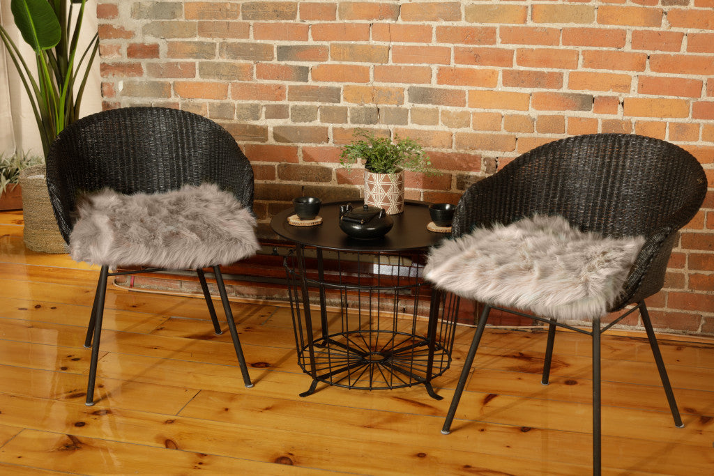 Set Of Two 17" X 17" Taupe Faux Fur Solid Color Dining Chair Pads