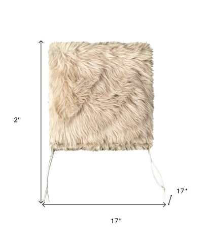 Set Of Two 17" X 17" Taupe Faux Fur Solid Color Dining Chair Pads