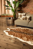 5' X 8' Off White And Brown Faux Cowhide Tufted Washable Non Skid Area Rug