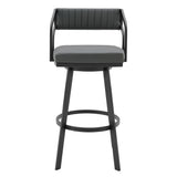 30" Gray And Black Iron Swivel Low Back Bar Height Bar Chair